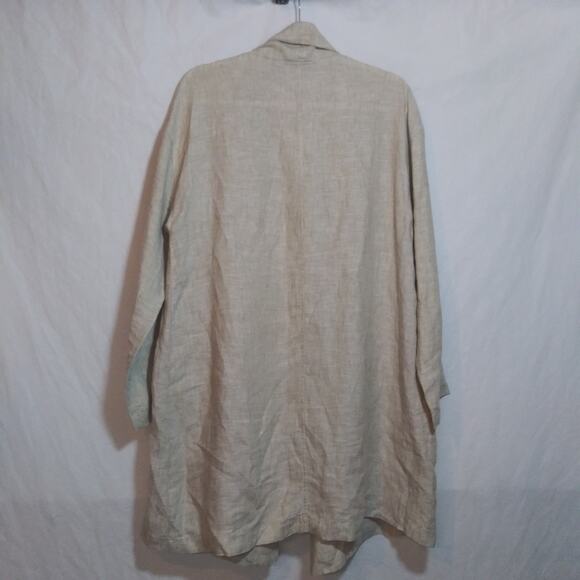 Tahari Neutral Linen Longline Open Front Jacket With Pockets Natural Size M - Picture 6 of 6